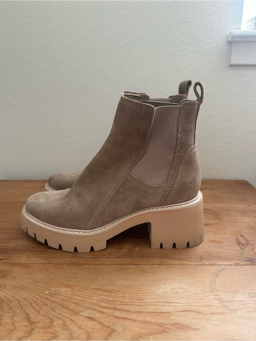 Suede Chelsea Lug Boot in Taupe